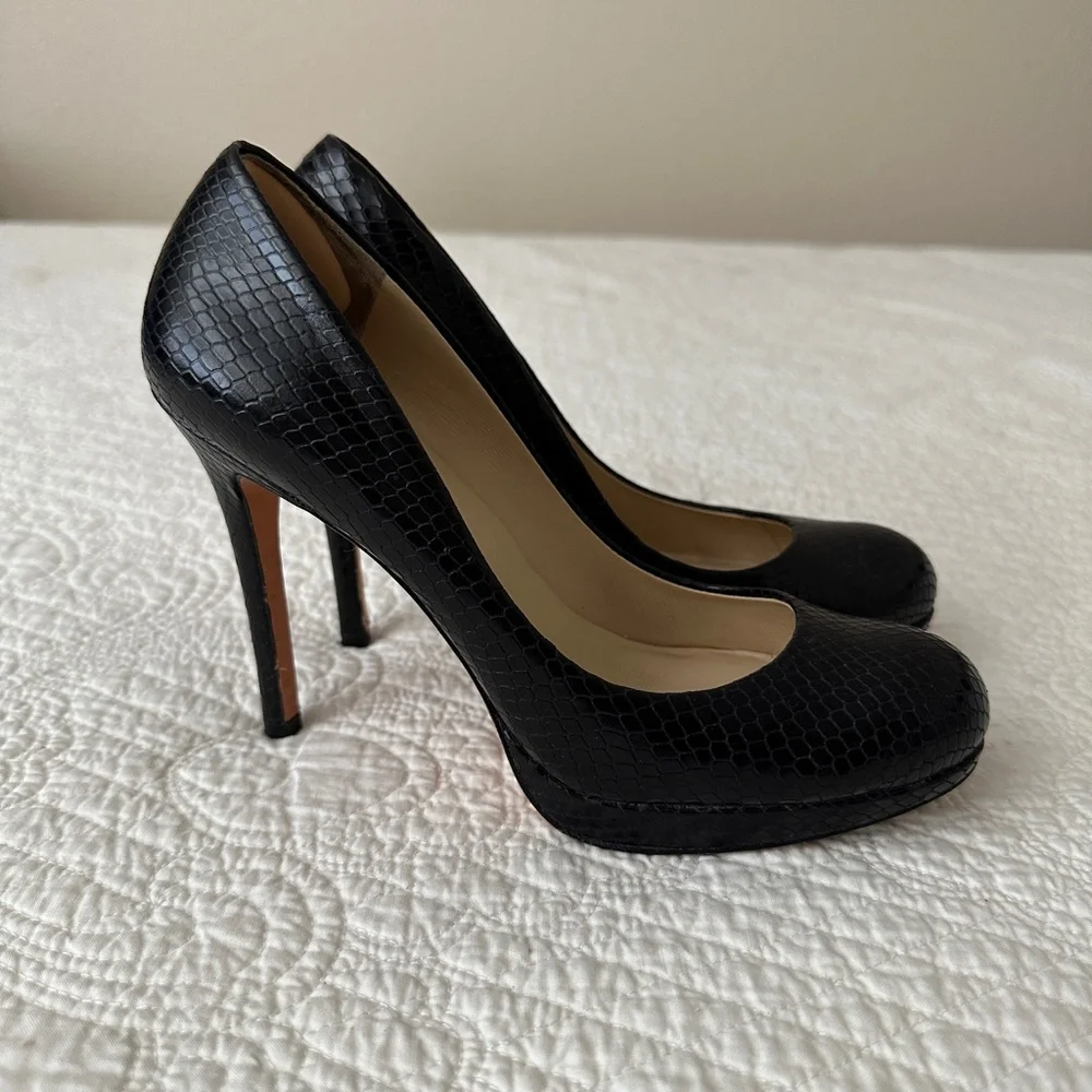 Ann Taylor Women’s Perfect Platform Pumps Heels Shoes Black Croc Texture Leather